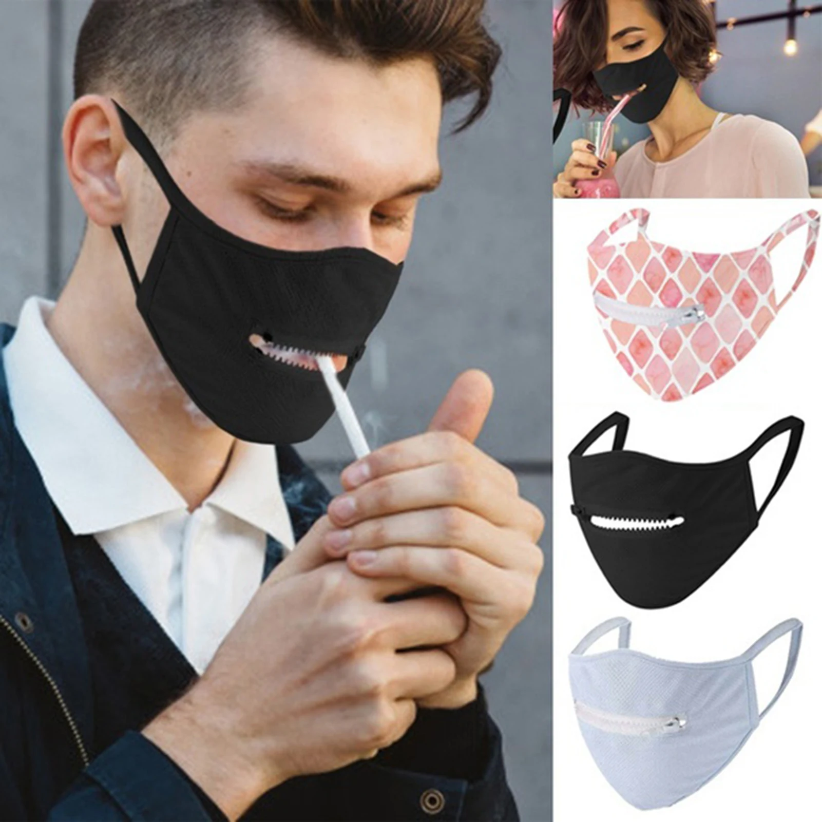 Unisex anti-uv máscaras de algodão zíper design à prova de poeira anti-haze ciclismo ao ar livre capa de rosto impressão adulto mulher homem máscara