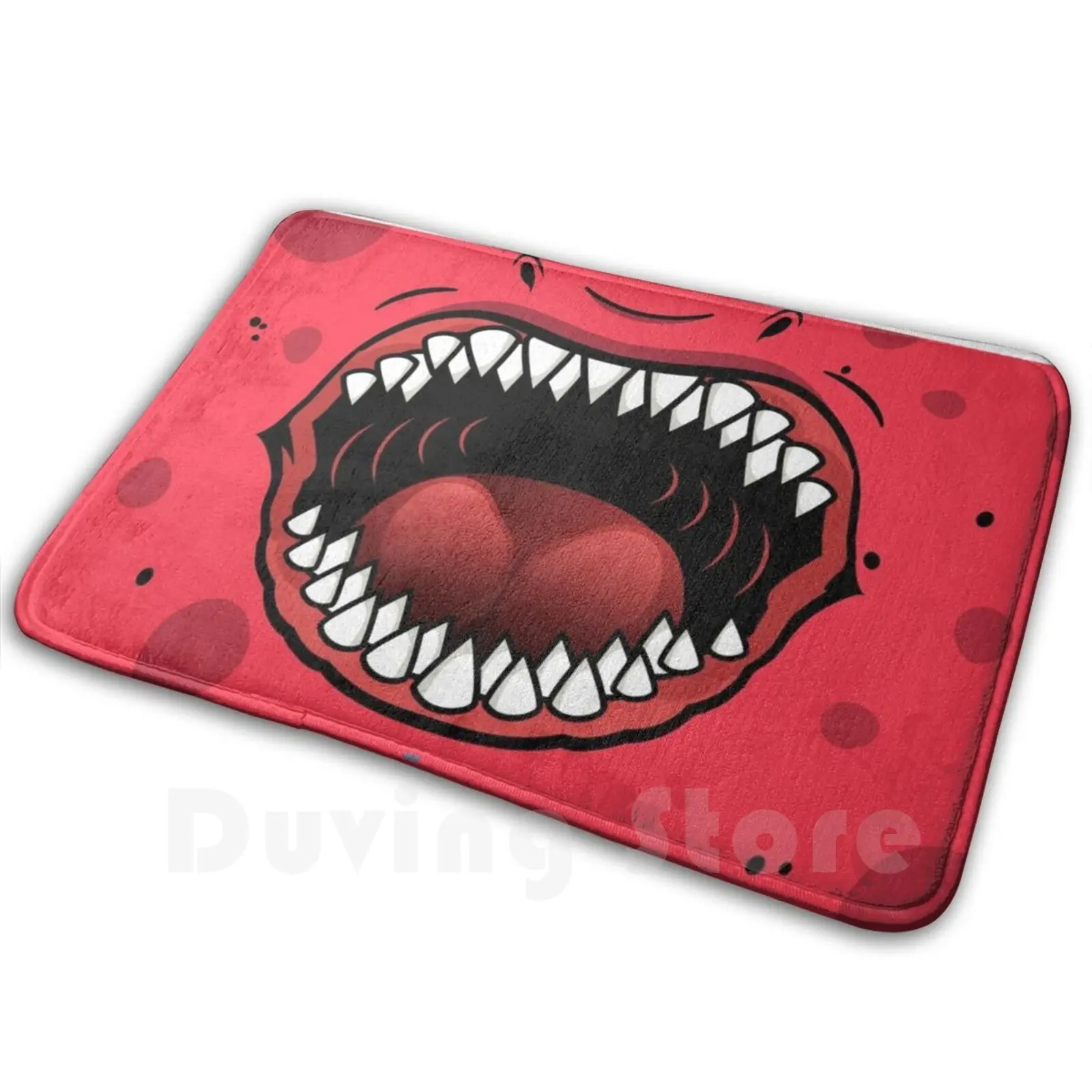 Fun Bright Red Monster Mouth Full Of Teeth Carpet Mat Rug Cushion Soft Non-Slip Monster Teeth Mouth Scary Face Fangs