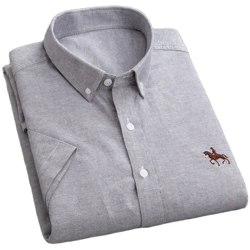 Men 100% Cotton Oxford Short Sleeved Shirt Regular Fit Causal Fashion Solid Shirts Brand Men Soft Comfortable Summer Clothing