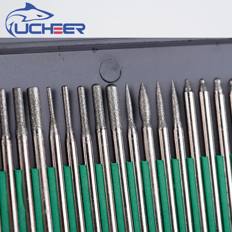 UCHEER 3mm 30 pièces/ensemble fraises diamantées pour Dremel outil rotatif foret pièces de gravure meulage aiguilles de polissage fichiers