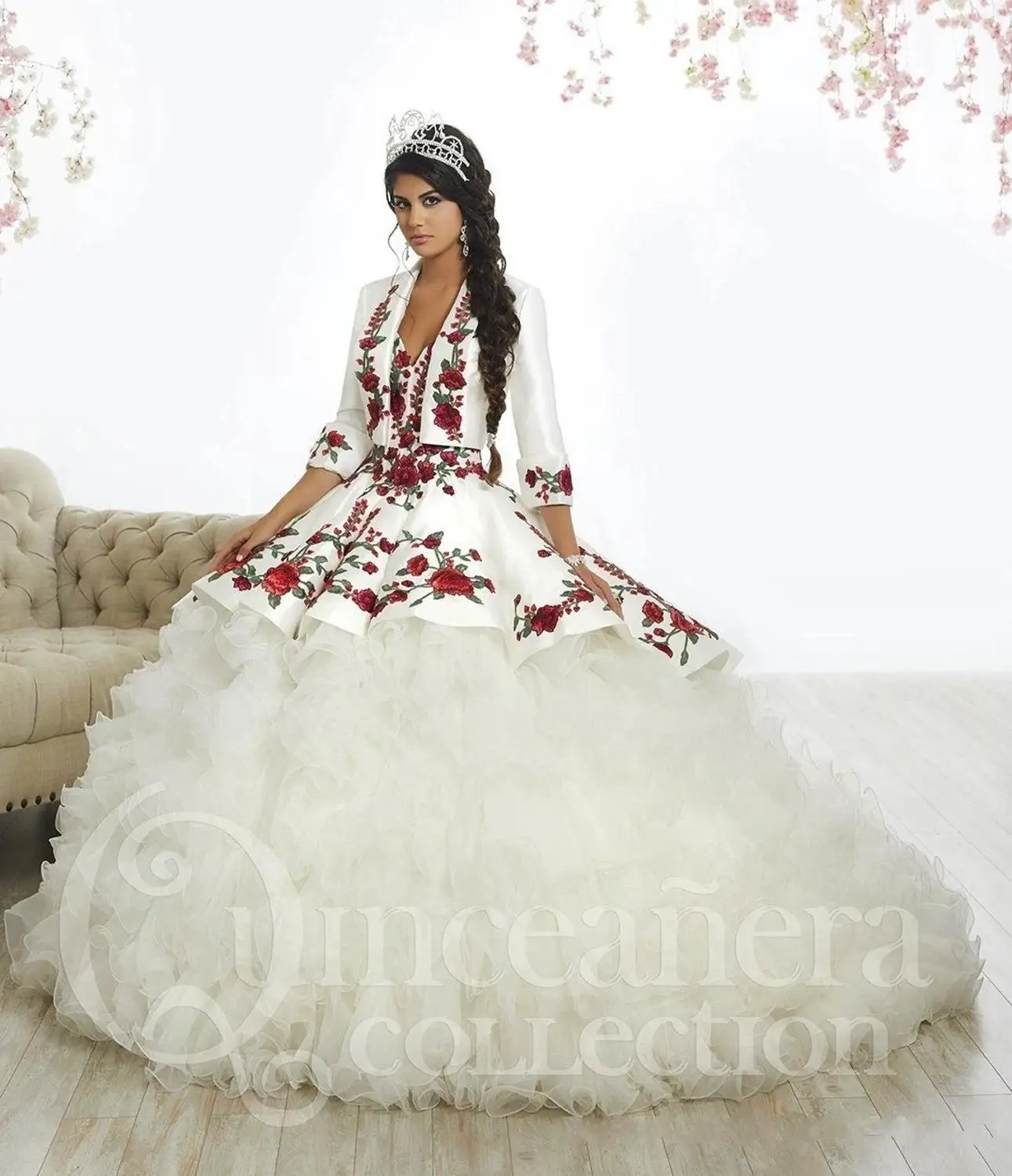 2 pezzi Red Applqiues Ball Gown Quinceanera abiti corsetto Back Sweetheart ricamo Applique Sweet Dress Vestidos De Women