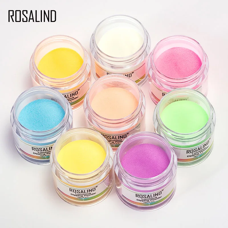 ROSALIND Powder Glitter Dip ฝุ่นเล็บ Luminous Dipping ผงตกแต่งเล็บตกแต่งไม่จำเป็นต้อง Cured Holographic ไม่มีหลอดไฟ