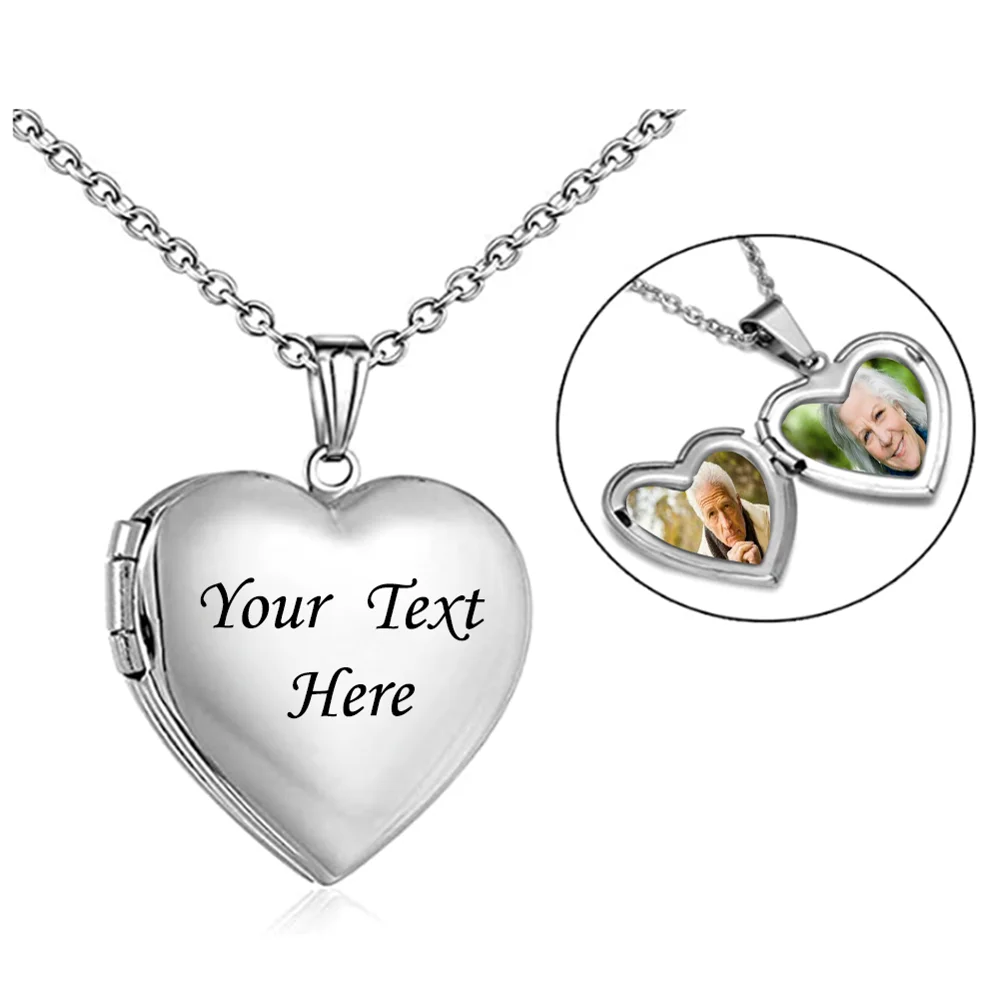 Stainless Steel Blank Heart Locket Holds Pictures Memory Photo Lockets Custom Text Name Necklace Jewelry For Men Women Gifts