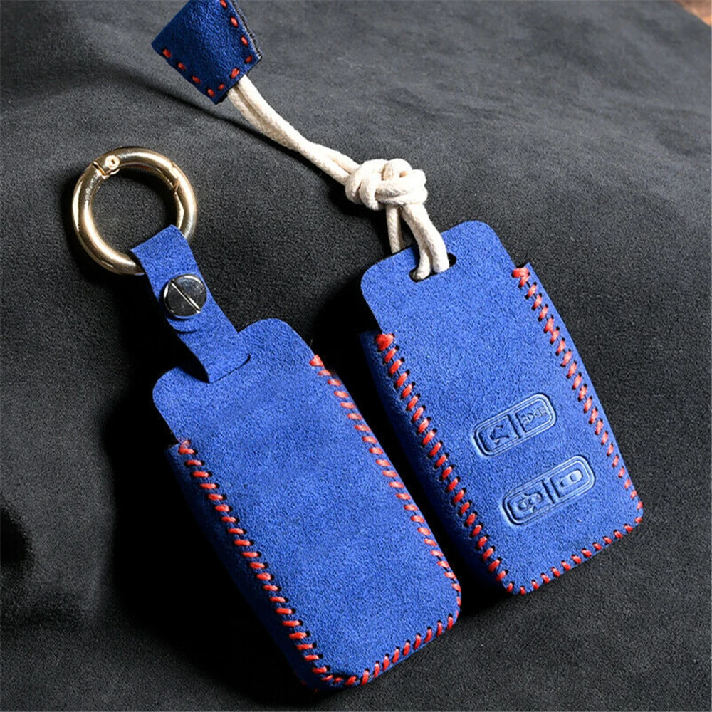 For Aston Martin DB9 Suede Leather 4 Button Remote Smart Car Key Case Cover Fob Shell Protector Holder Auto Accessories Keychain