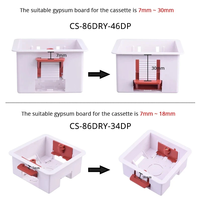 Coswall 1 Gang Dry Lining Box For Gypsum Board / Drywall / Plasterboad 46mm / 34mm Depth Wall Switch BOX Wall Socket Cassette