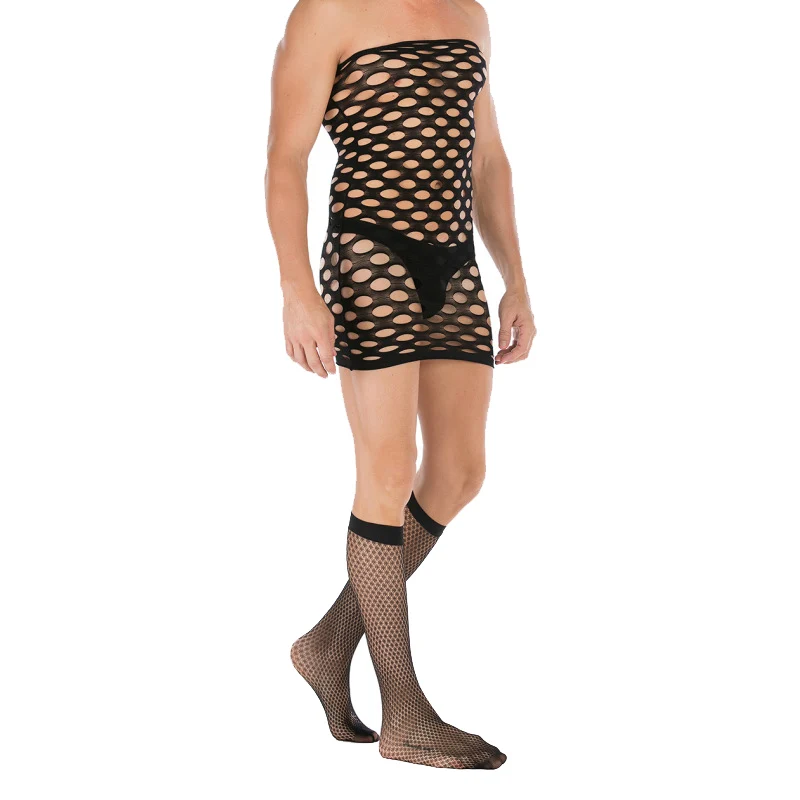 Plus Size Men Fishnet Bodysuit Male Underwear Sexy Lingerie Gay Men\'s Body Stocking Eye Mask Erotic Man Sleepwear Sexy Costumes