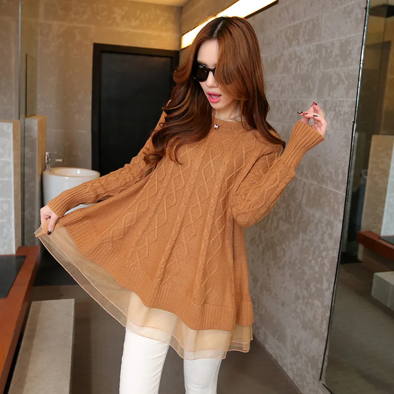 Womens Winter Sweaters Dress Autumn Fashion Loose Pullover Sweater for Women Hem Lace Long Sleeve Sweater Dresse Woman Sweaters