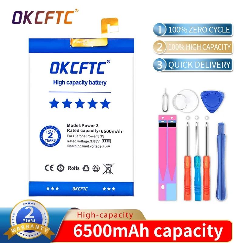 

100% Original OKCFTC 6500mAh Battery For Ulefone Power 3 3S