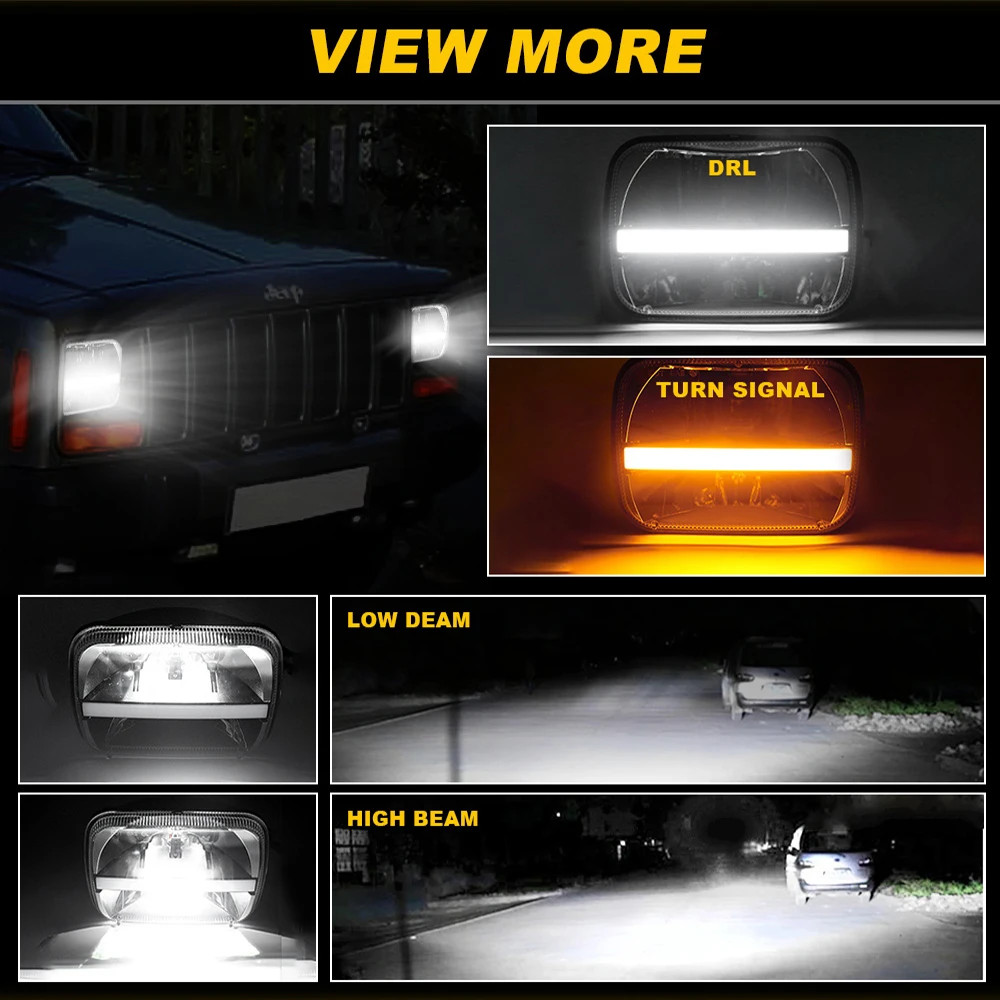 7x6インチの正方形のLEDヘッドライト,5x7インチ,ハイ/ロービームサンダー,ジェッキー,Xj wrangler,トラック,4x4用