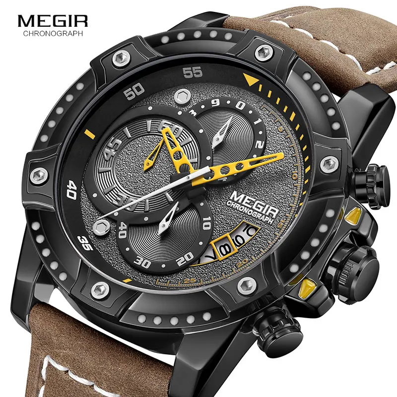 MEGIR Casual Della Vigilanza Degli Uomini di Top Brand di Lusso Cronografo Al Quarzo Orologio Da Polso Cinturino In Pelle di Sport Dell\'esercito