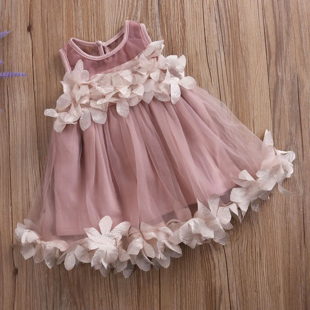 Summer Toddler Kids Baby Girl Flower Pageant Party Petal Tulle Dress Clothes Decal decoration sweet style girls Dress hot sale