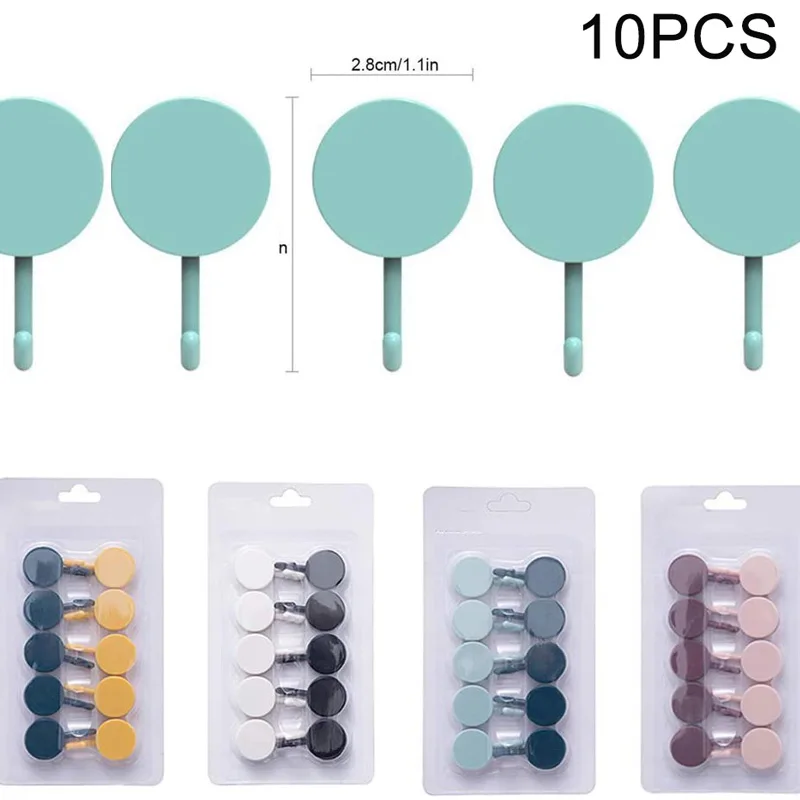 10Pcs Adhesive Hooks self Adhesive Wall Free Punching Hooks Key Holder Rack Towel Clothes Hanging Hooks Bathroom Accessories