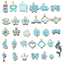 Mix 30pcs/pack Baby Blue Enamel Charms Snow Flower Heart DIY Earrings Bracelet Pendant Neacklace Accessories For Jewelry Making