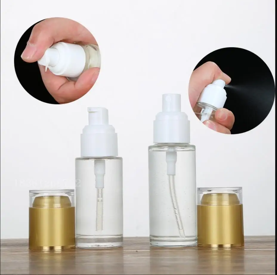 Botella de vidrio transparente de 20ml para suero/loción/emulsión/base/anti-UV/essencia/cuidado de la piel botella de plástico para embalaje cosmético