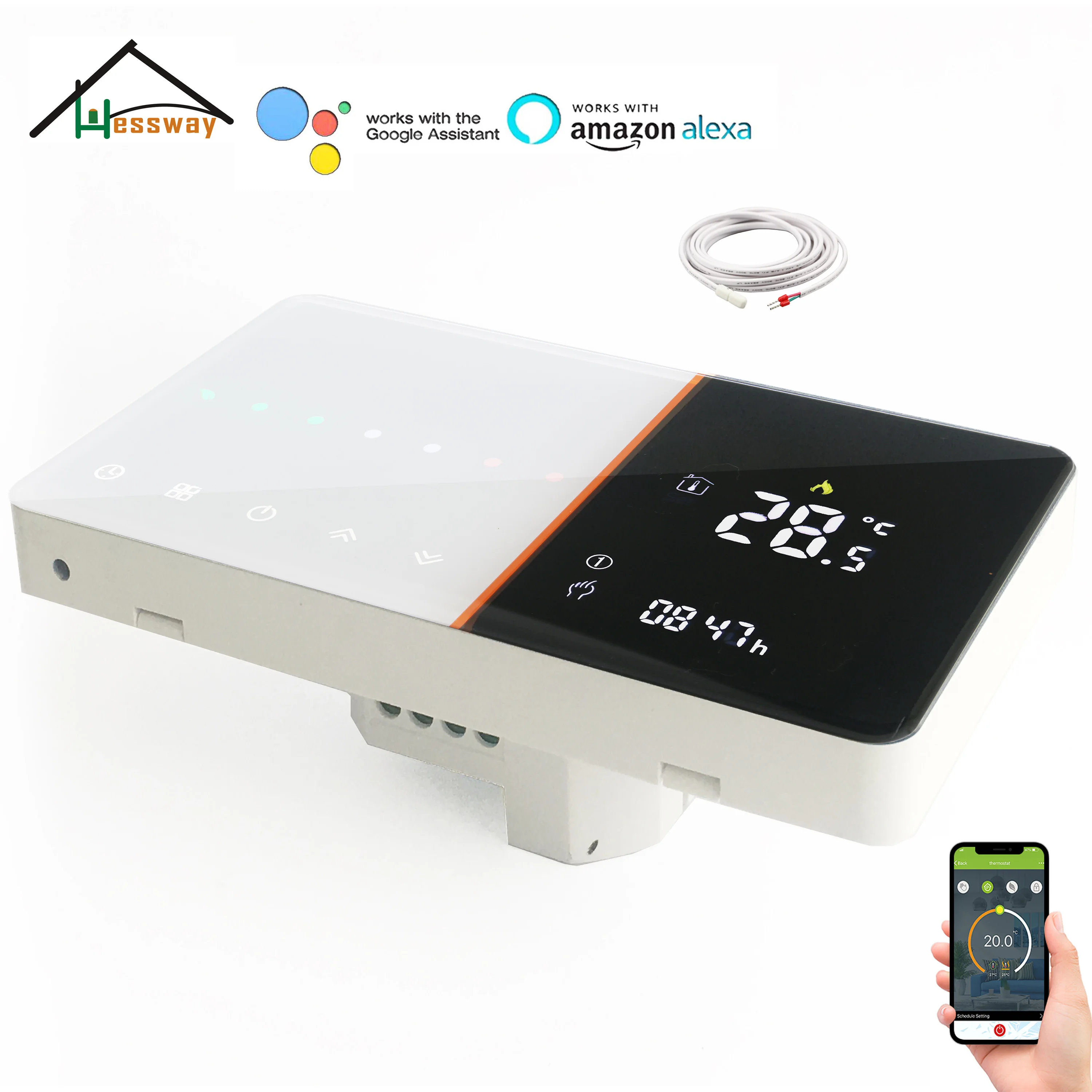 HESSWAY WIFI Heating Thermostat Google Home Control for 24V 220V Floor Underfloor Dry Contact NC/NO 16A Electric Heating