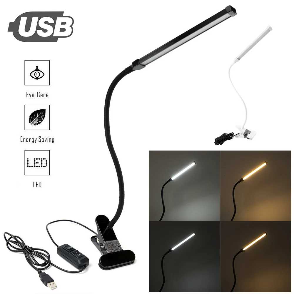 

USB Clip-on Reading Lights Dimmable LED Desk Lamp 360° Flexible Gooseneck Eye-Care Clamp Light Bedside Table Lamp Night Lights