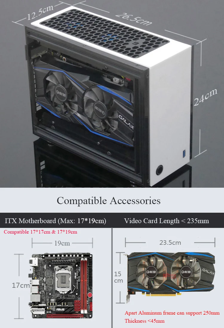 A35 Mini ITX Case Transparent Acrylic Gaming Computer Cases with Extension Cable Support Mini ITX Motherboard Desktop Case