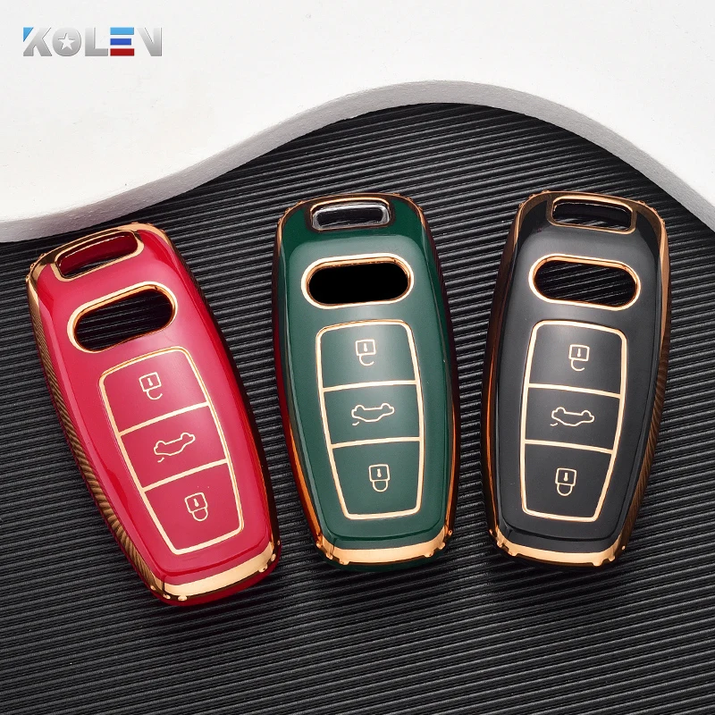 Fashion TPU Car Remote Key Case Cover Shell  For Audi A6 A7 A8 E-tron Q5 Q8 C8 D5 Gold Edge Design Protector Fob Car Accessories