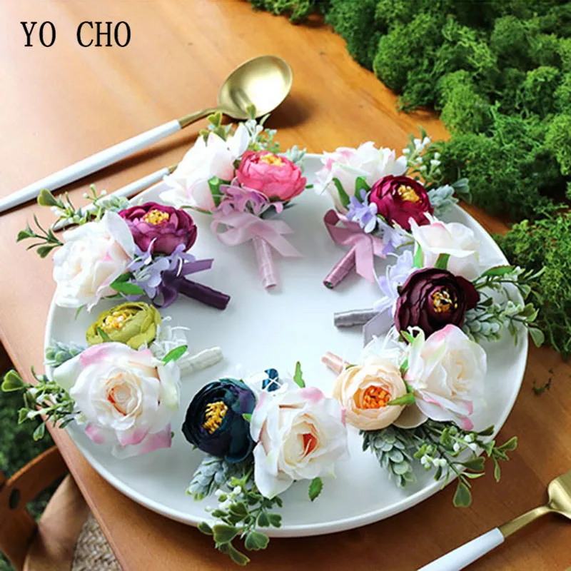 Hình Cho Cô Dâu Cổ Tay Áo Khoác Nữ Họa Tiết Nam Boutonniere Cưới Cô Dâu Cổ Tay Hoa Bé Gái Vòng Tay Em Gái Xòe Hoa Nhân Tạo Hoa Hồng