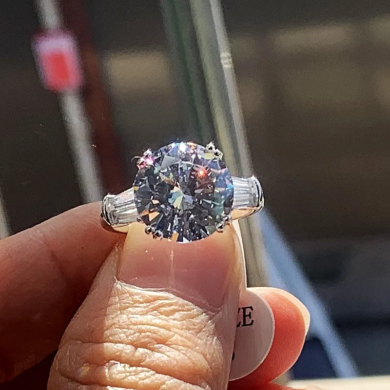 Conjunto de alianças de prata esterlina 925 para casamento, joias de luxo, grande anel de diamante, corte redondo, pedras preciosas brancas, topázio, conjunto de anéis para mulheres