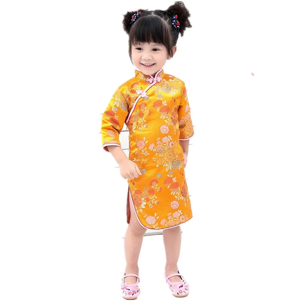 

2019 Girl Summer Dress Three Quarter clothes Traditional Chinese Style Cheongsams Qipao