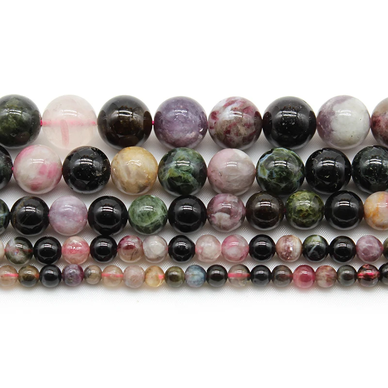 Natural Colorful Tourmaline Stone Beads Round Loose Spacer Beads For DIY Making Bracelet Necklace Jewelry 15Inches 4/6/8/10/12mm
