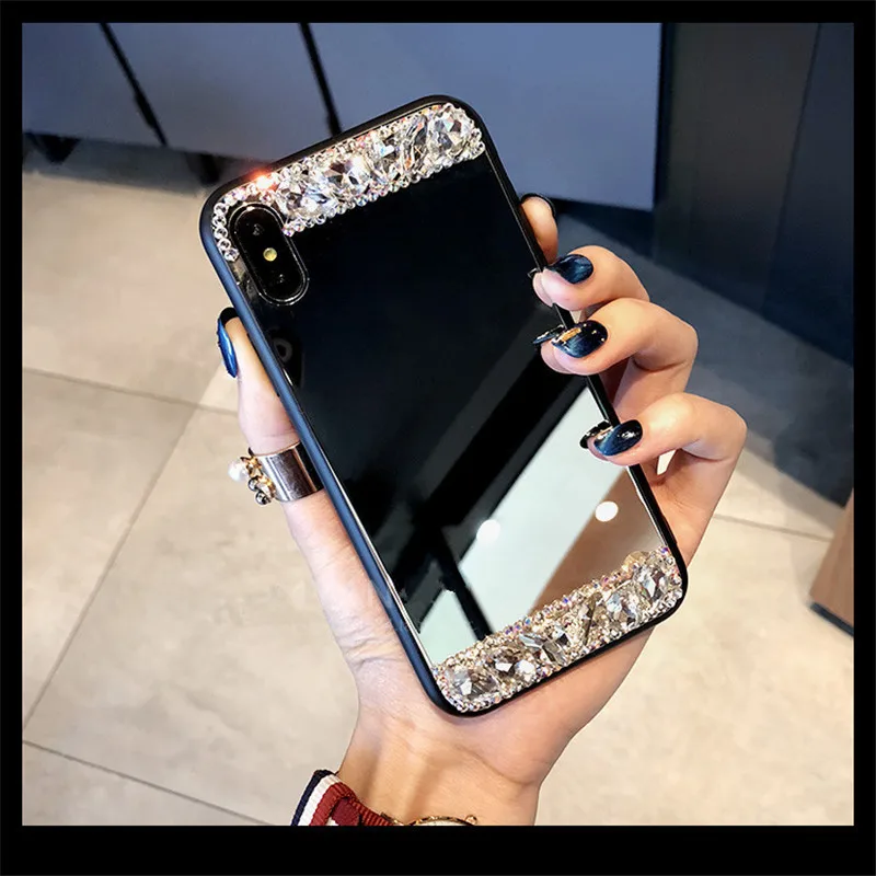 Luxury Bling Rhinestone diamond Soft phone case For iPhone 13 14 11 12 Pro MAX For iPhone 16 15 Pro Max XR  Mirror cover