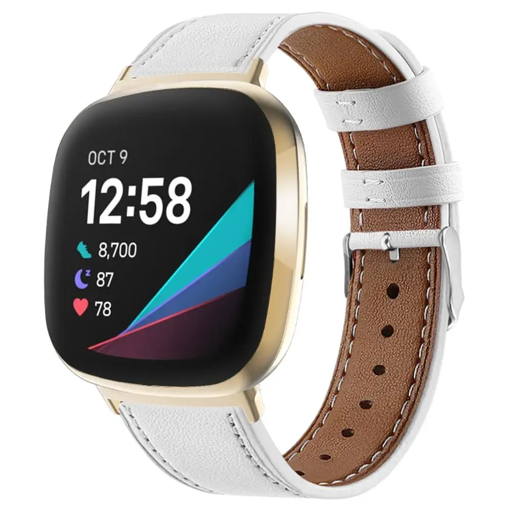 For fitbit versa 3 Versa 4 smart watch classic double-sided cowhide leather strap for fitbit versa 4 / for fitbit sense 2 band