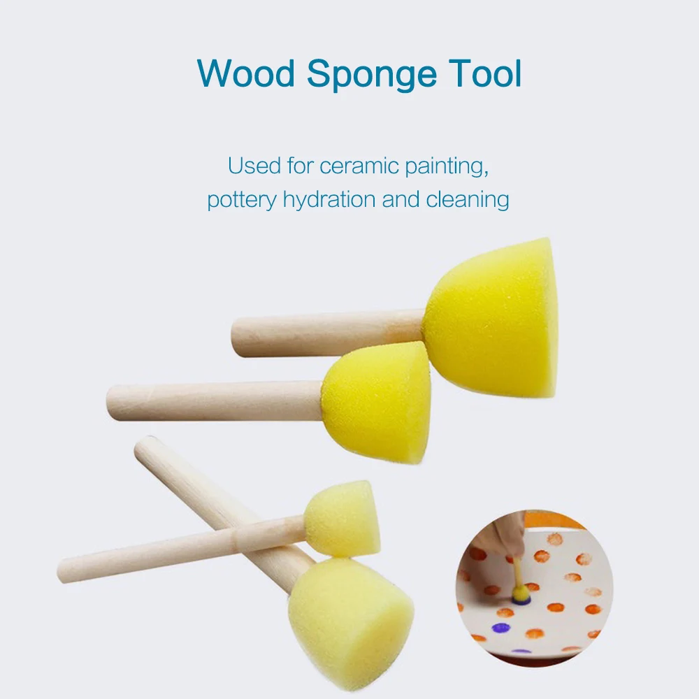 4pcs Ceramic art wooden pole water-absorbent sponge drawing tool set for  moisturizing painting rubbing Diy Pottery Arts Tools