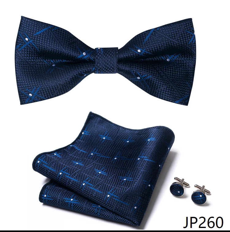 Great Quality Silver Office Butterfly Hanky Cufflink Set Bowtie For Men Geometric Hombre Formal Clothing