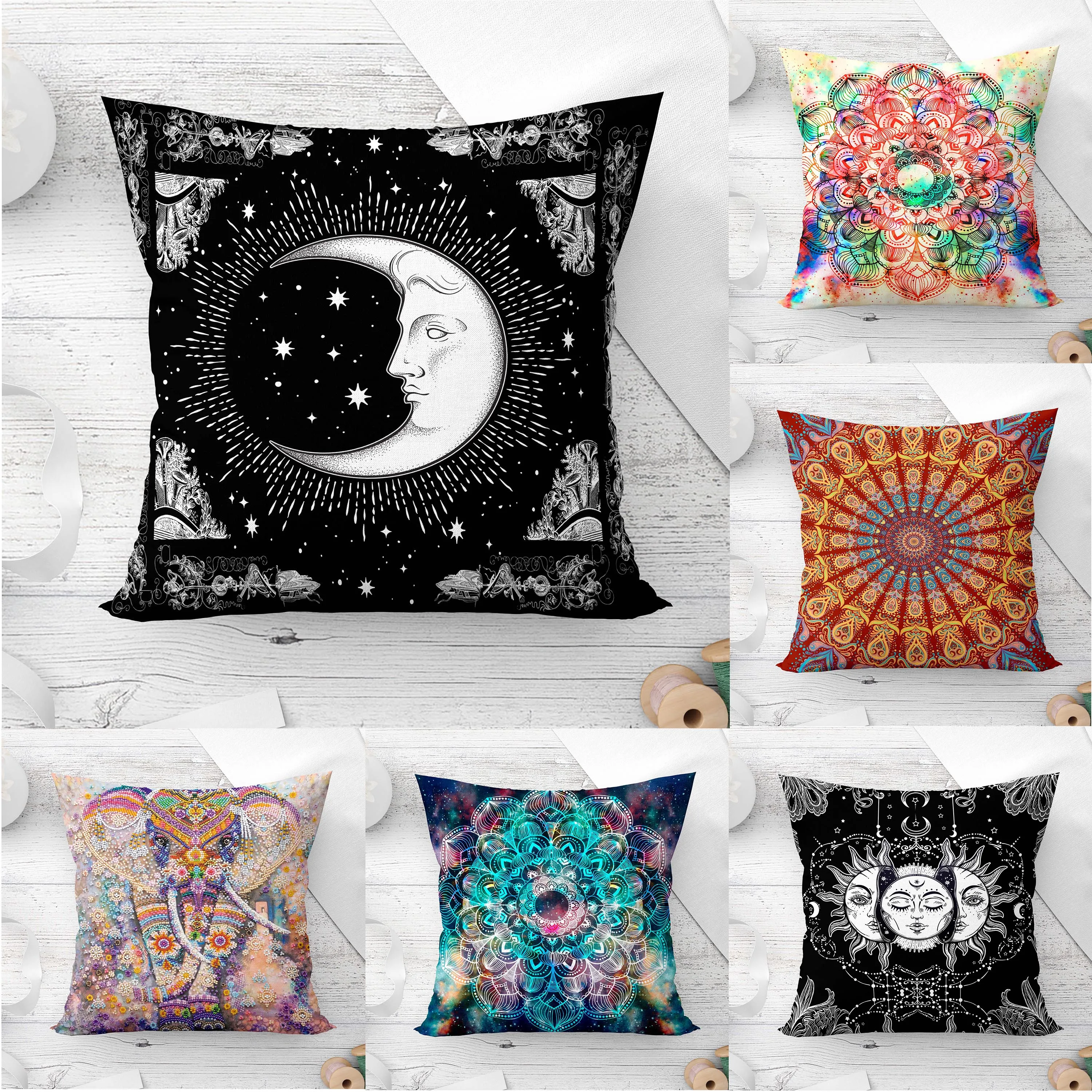 

Mandala Decorative Sun and moon Pillow Cushion Covers Pillowcase Cushions for Sofa Polyester Pillowcover cmyk decorative cover