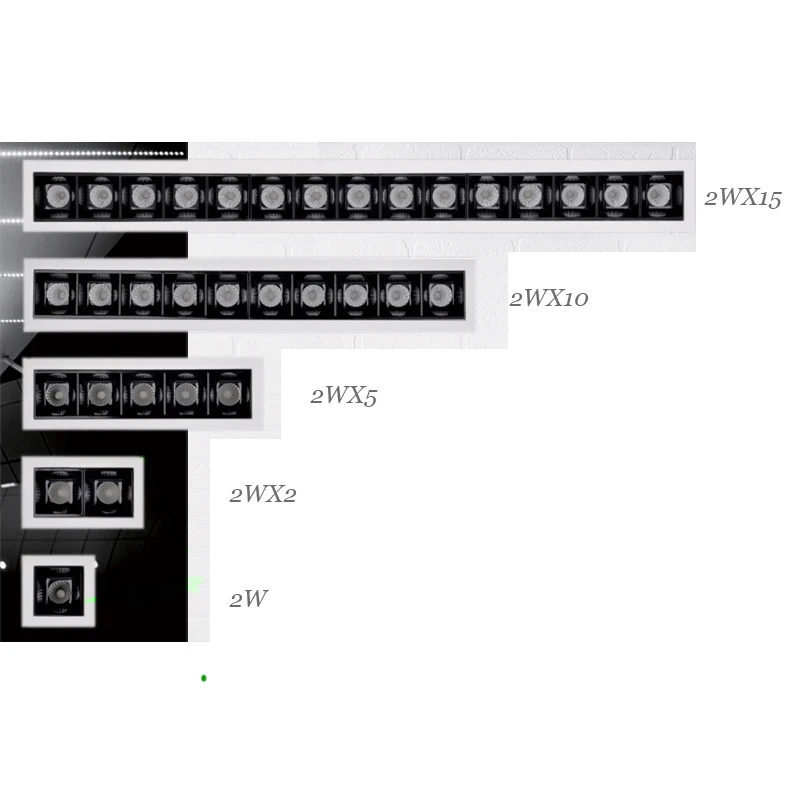 Uniform Illumination Recessed Linear Led Downlight 2W 10W 20W 30W Invisible Source CRI90 Dimmable TRIAC 0-10V Modern Home Lamp