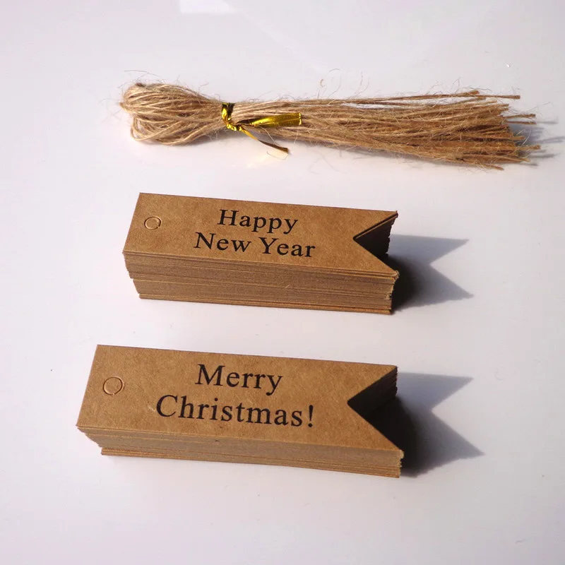 

Merry DIY Christmas Wording Tags Kraft Paper Crafts Hanging Labels for Holiday Xmas New Year Baking Gift Wrapper Accessories