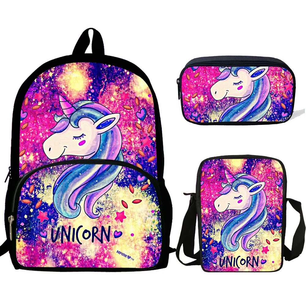 Cute Unicorn Print Backpacks Children Bookbag School Bag Mochila Girls Daily Shoulder Set Pencil Croobody Custom