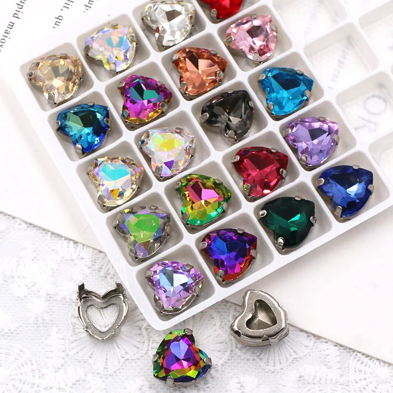 Clothing Accessories 8mm/10mm/12mm/14mm High Quality Glass Crystal Strass Heart Shape Rhinestones Claw Setting Sew On Dress/Bags