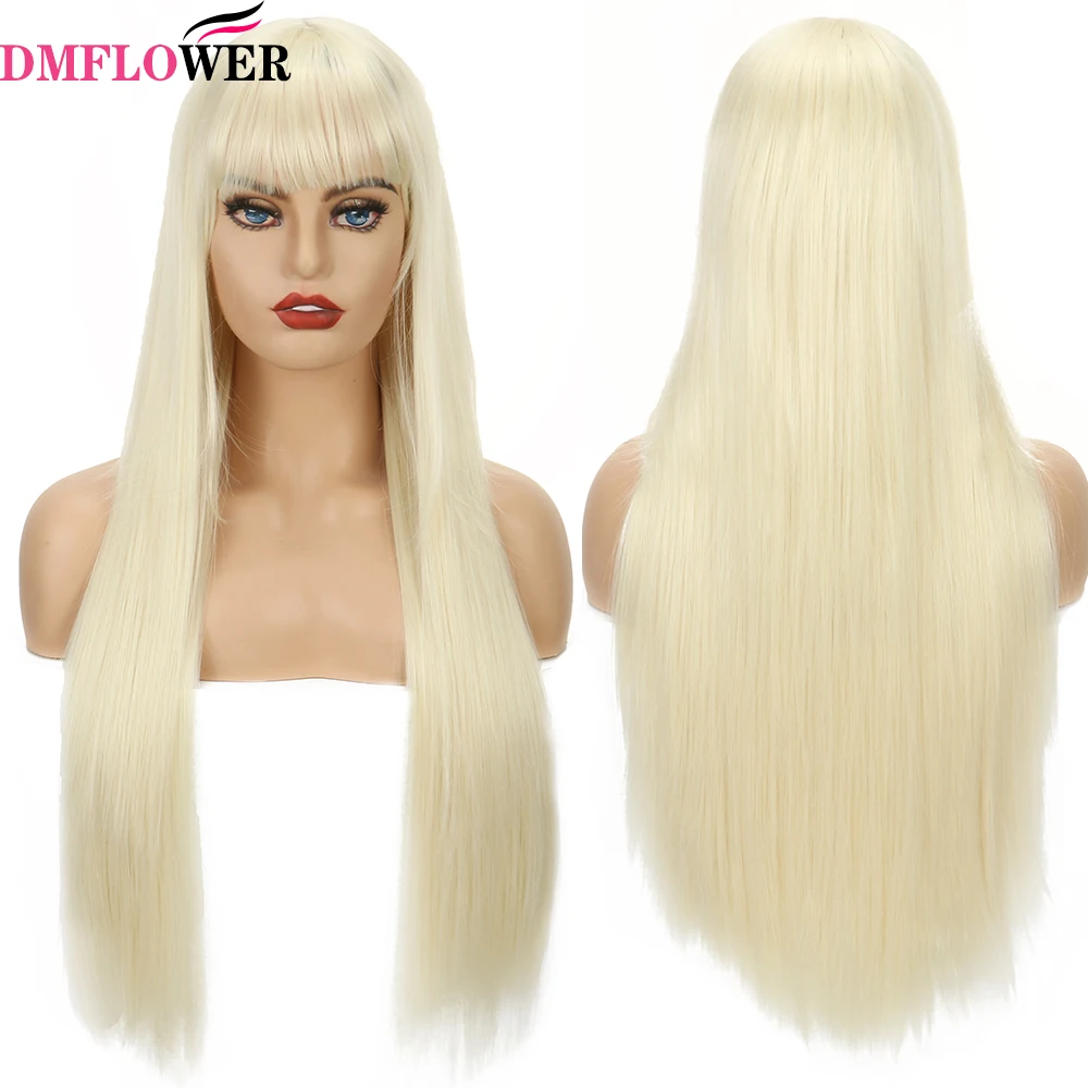 

Blonde Girl Synthetic Wig Black With Bangs Wigs For Women Long Straight Hair Synthetic Lolita Wig Daily Party Cosplay