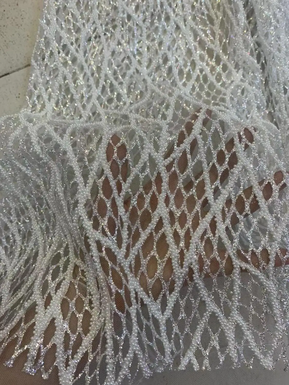 5yards atp012  crystal white beads silver  glued glitter sugar lace  net mesh fabric for sawing/fashion wedding/party