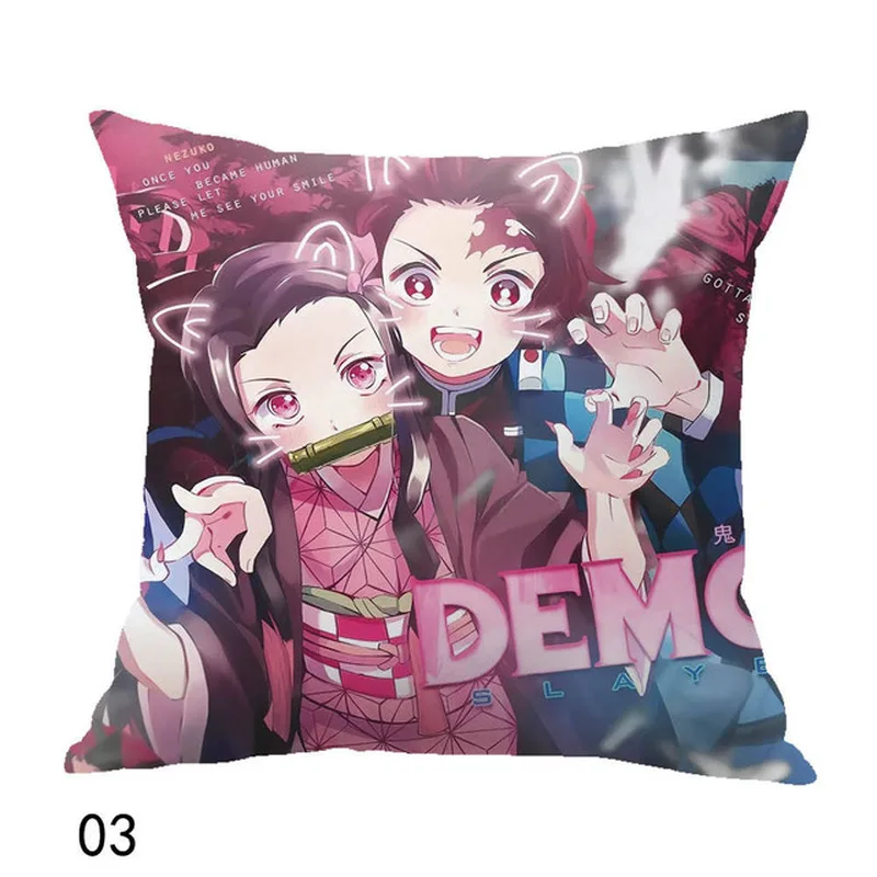 Anime Demon Killer Polyester Square Zipper Cushion Cover Size 45cmX45cm Home Bedroom Office Hotel Car Decoration Cushion Cover .