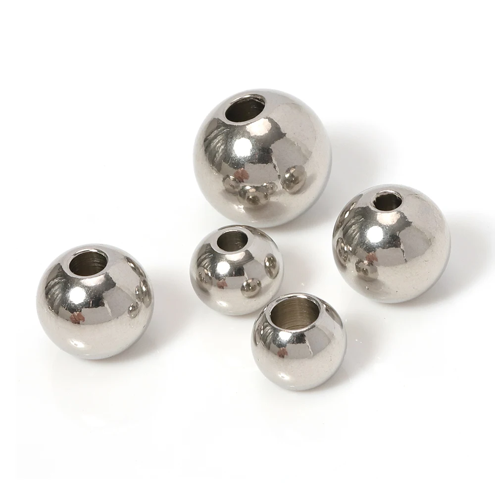 100pcs Stainless Steel Spacer Beads Loose Ball Big Hole 1.2mm-5mm For Jewelry Making Diy Bracelets Necklace Beaded Accessories