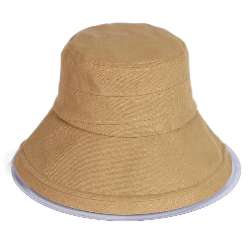 

wholesale Solid color wide brim Female character Cotton bucket hat for Lady with windproof rope