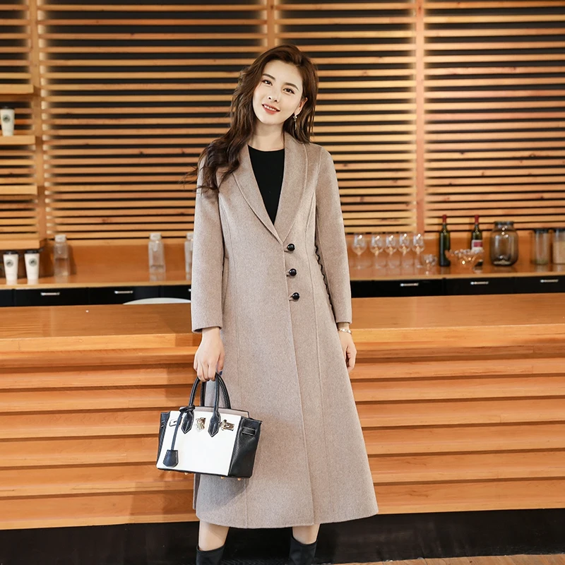 Women Elegant Winter Coat Clothes 2021 Korean Vintage Wool Coat Female Slim Fit Ladies Cashmere Long Jacket Hiver 18205