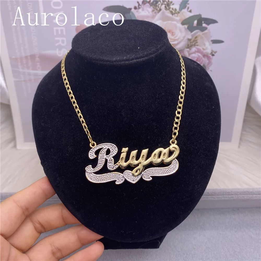 Imagem -03 - Aurolaco Nome Personalizado Colar com Coroa de Prata Personalizado Cor de sob o Coração 3d Placa de Identificação Colar para Presentes Femininos Aço Inoxidável