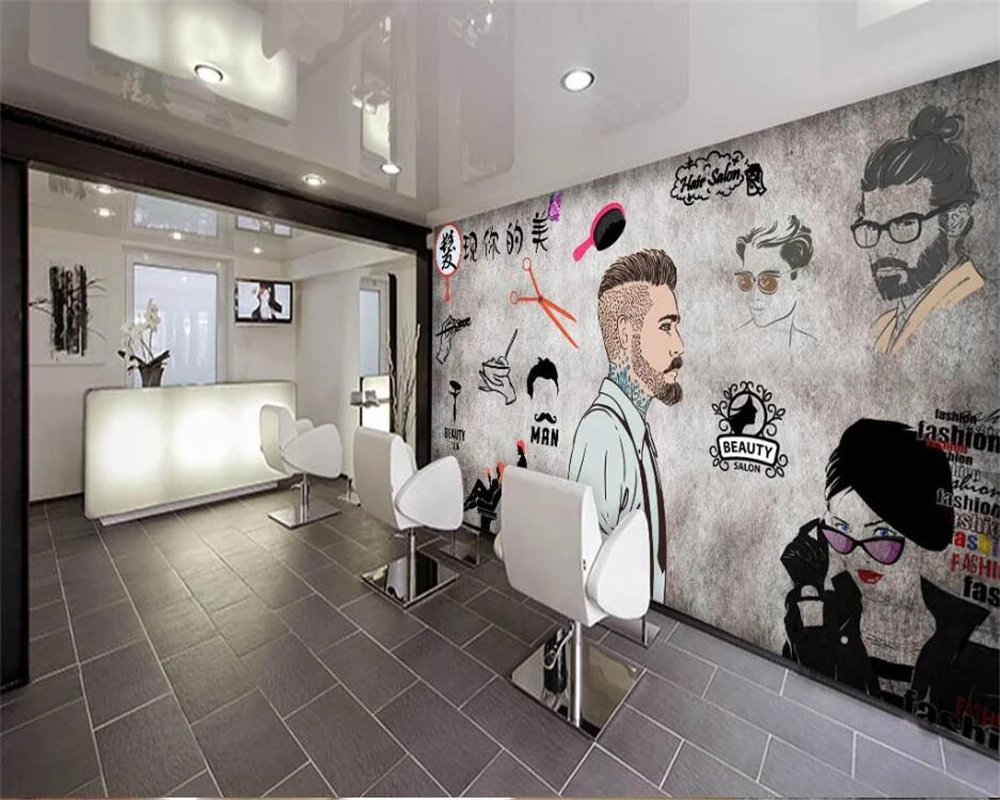 Custom wallpaper 3d mural European and American industrial style cement wall beauty salon barber shop background wall paper обои