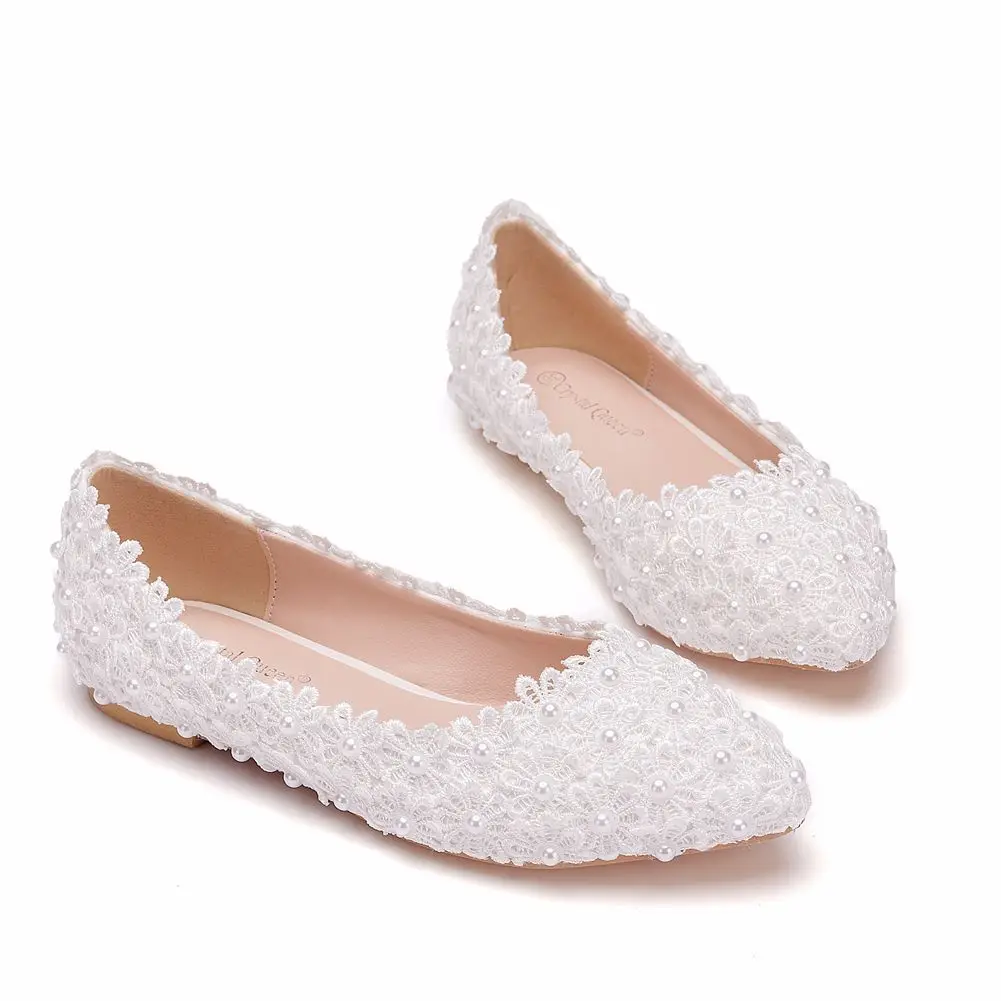 Sexy Women Flats Ballet Shoes Cut Out LeatherWhite lace and pearl flat wedding shoes Women Boat Shoes Ballerina Ladies Casual