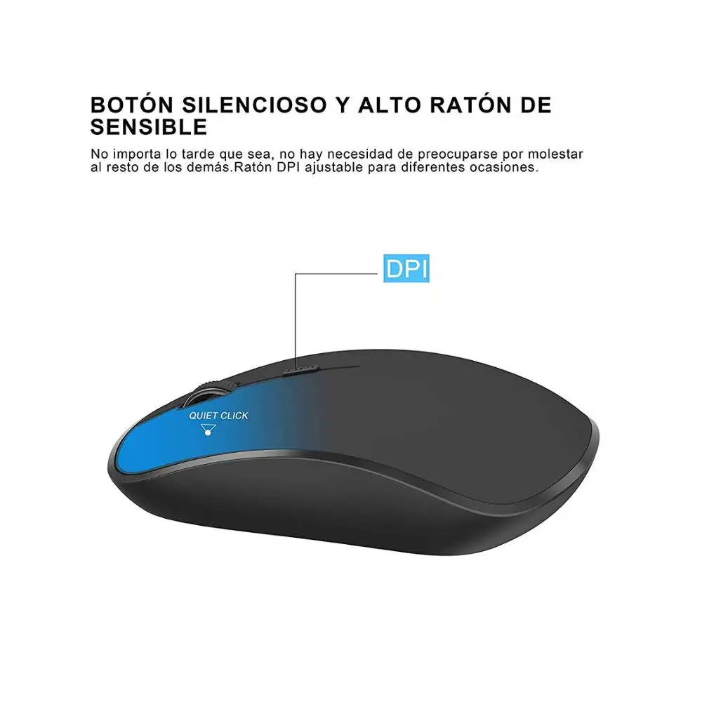 Spanish wireless keyboard and mouse combination, 2.4 gigahertz stable connection rechargeable battery, portable mute black