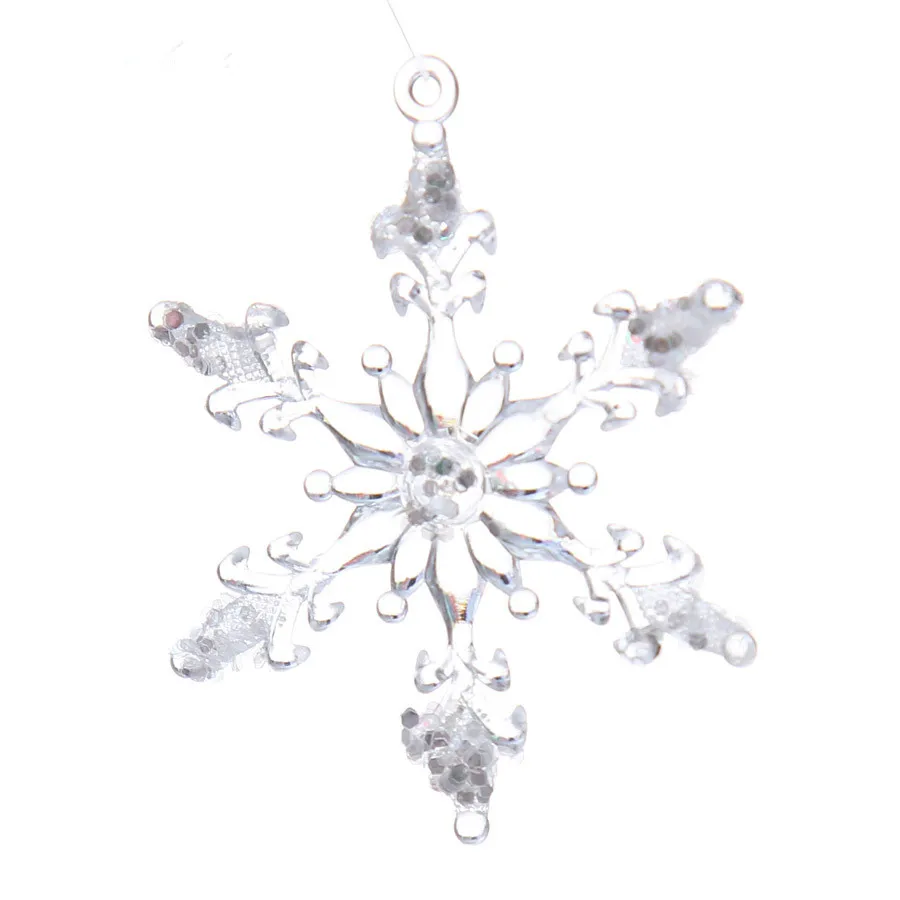 Weight 8G Size 4.5X4.5CM In Total 6 PCS Christmas Transparent Sticky Snowflakes Acrylic XMas Tree Hanging Decorations