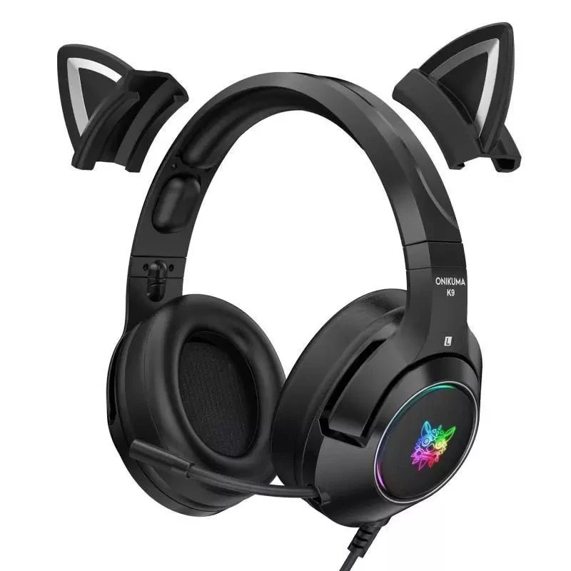 มาใหม่ล่าสุด LED Cat หู Headphone Gaming ชุดหูฟังสีชมพู7.1สเตอริโอที่ถอดออกได้ Cat Ear ชุดหูฟังพร้อมไมโครโฟน
