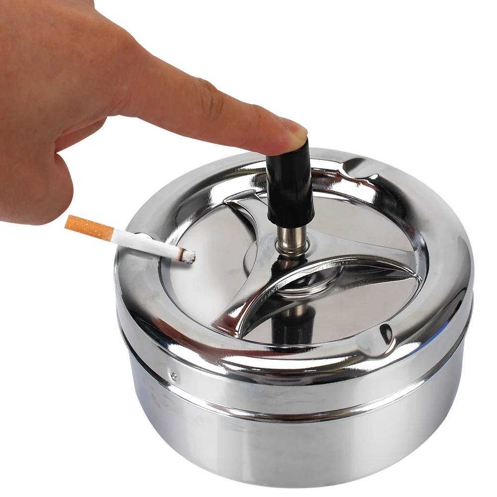 Press Rotating Lid For Home Office Hotel Stainless Steel Spinning Plain Ashtray Cigarette Ash Tray Cigarette Ashtray