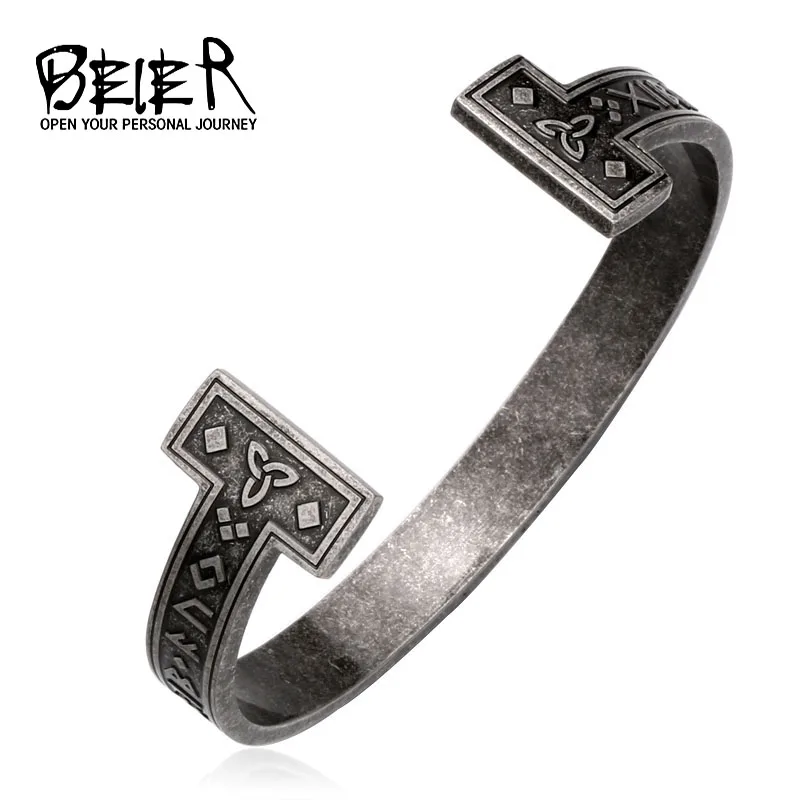 BEIER 2021 Stainless Steel Handmade Nordic Rune Bangle Viking Men Bracelet  Vintage Jewelry Wholesale