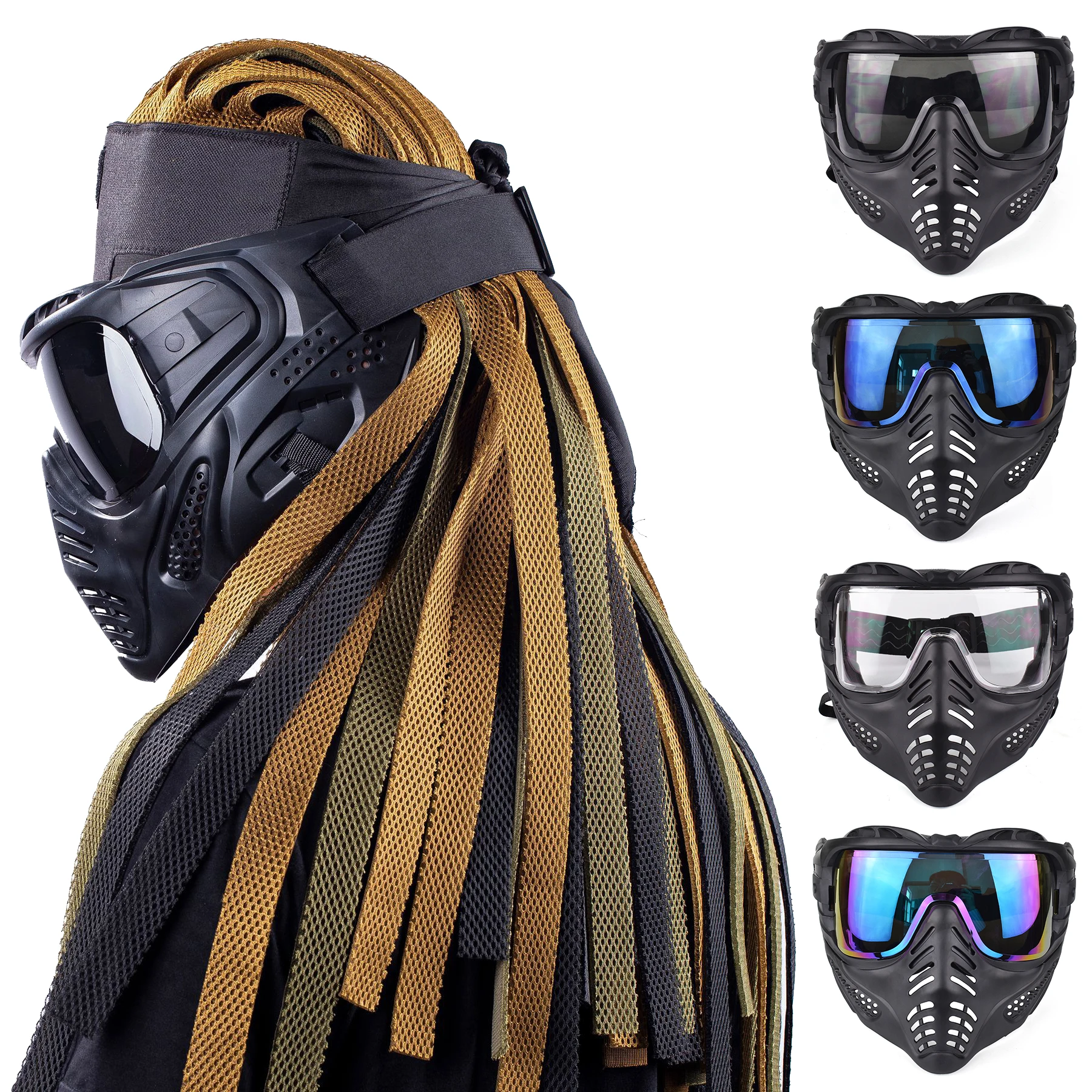 Airsoft Full Face Bril Beschermend Masker Tactical Indy Vies Gevlochten Voorhoofd Hoofddeksel Maskerset Jacht Paintball Accessoires